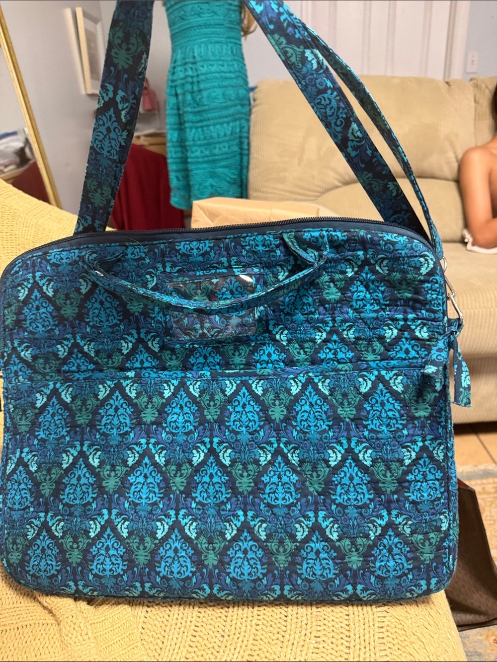 Quilted Teal Damask Laptop Tote - Women Bags